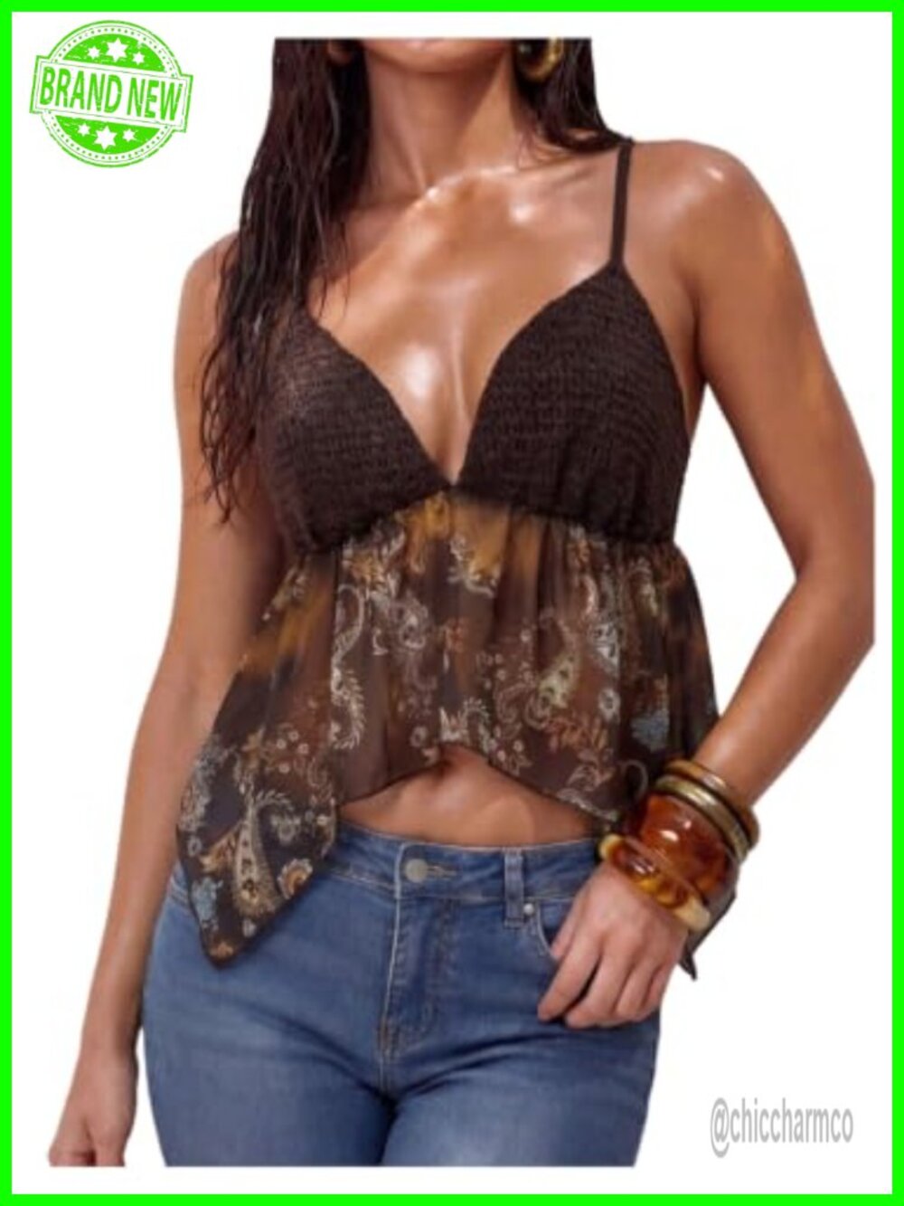 Floerns Women's Mesh Spaghetti Strap V Neck Camisole Top Summer